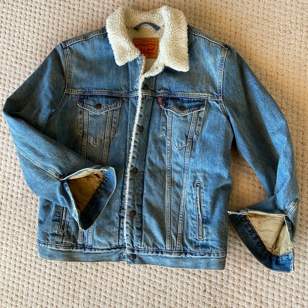 Levi Sherpa Trucker stonewashed Jean Jacket, L